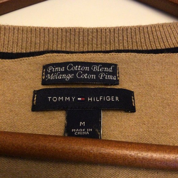 Tommy Hilfiger Women's V-Neck Pima Cotton Blend Sweater Camel Size Medium - Picture 3 of 6